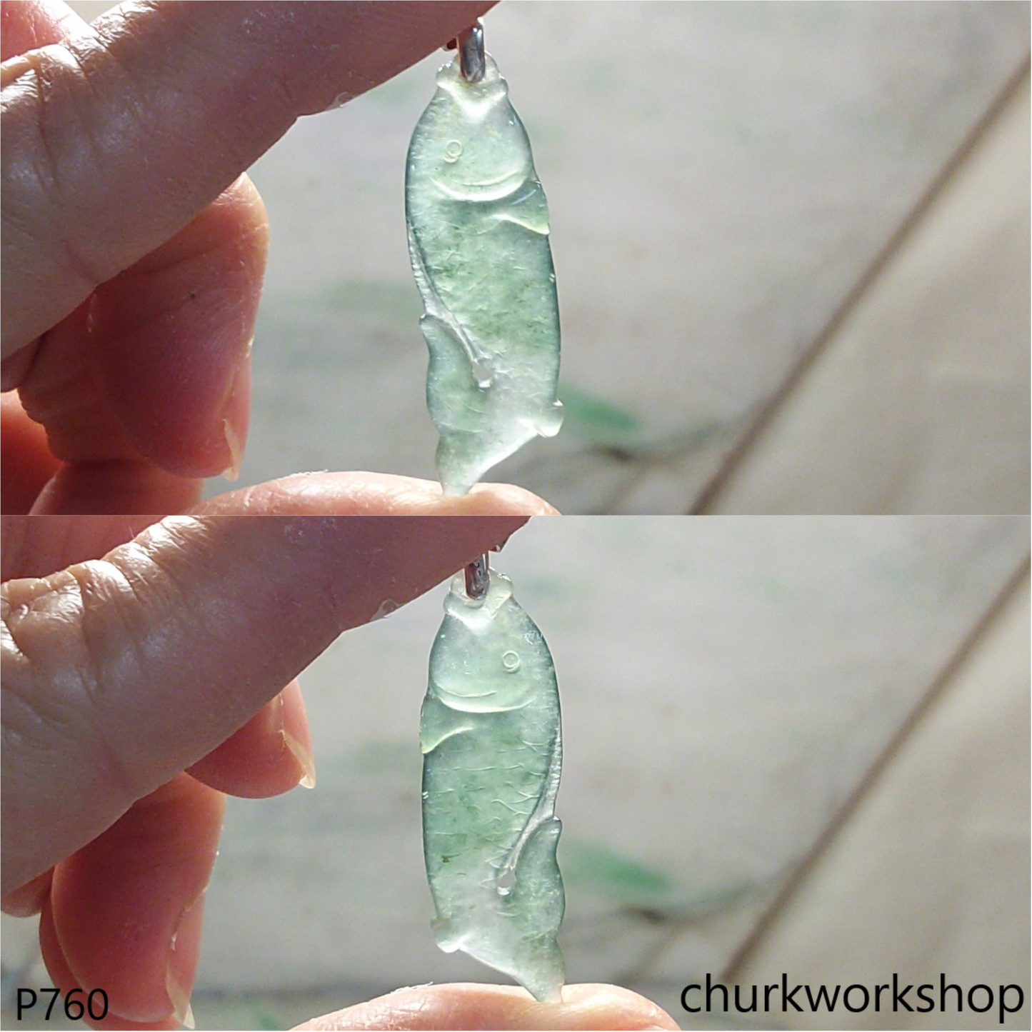 Bluish green jade fish pendant