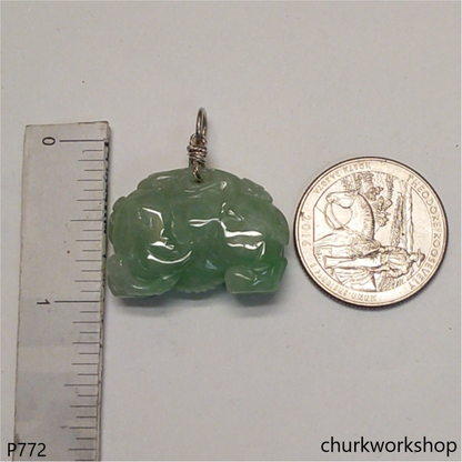 Green jade elephant pendant with silver bail