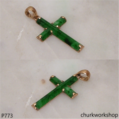 14k yellow gold jade cross pendant