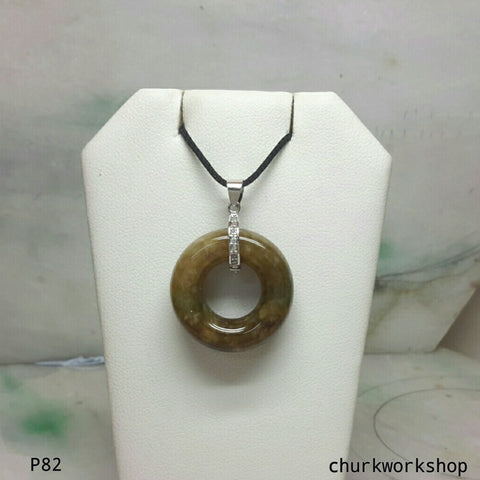 Dark brownish round jade pendant, jade donut