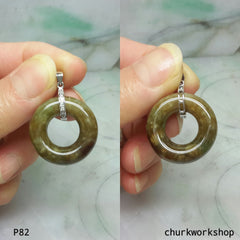 Dark brownish round jade pendant, jade donut