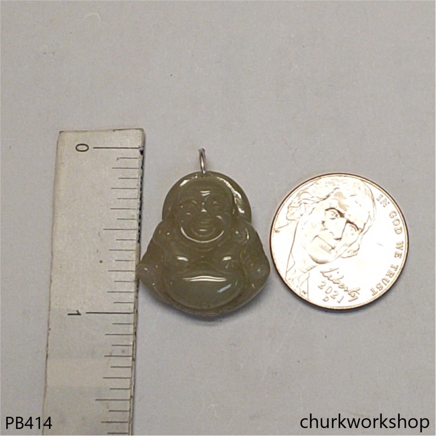 Small grayish lavender jade happy Buddha pendant