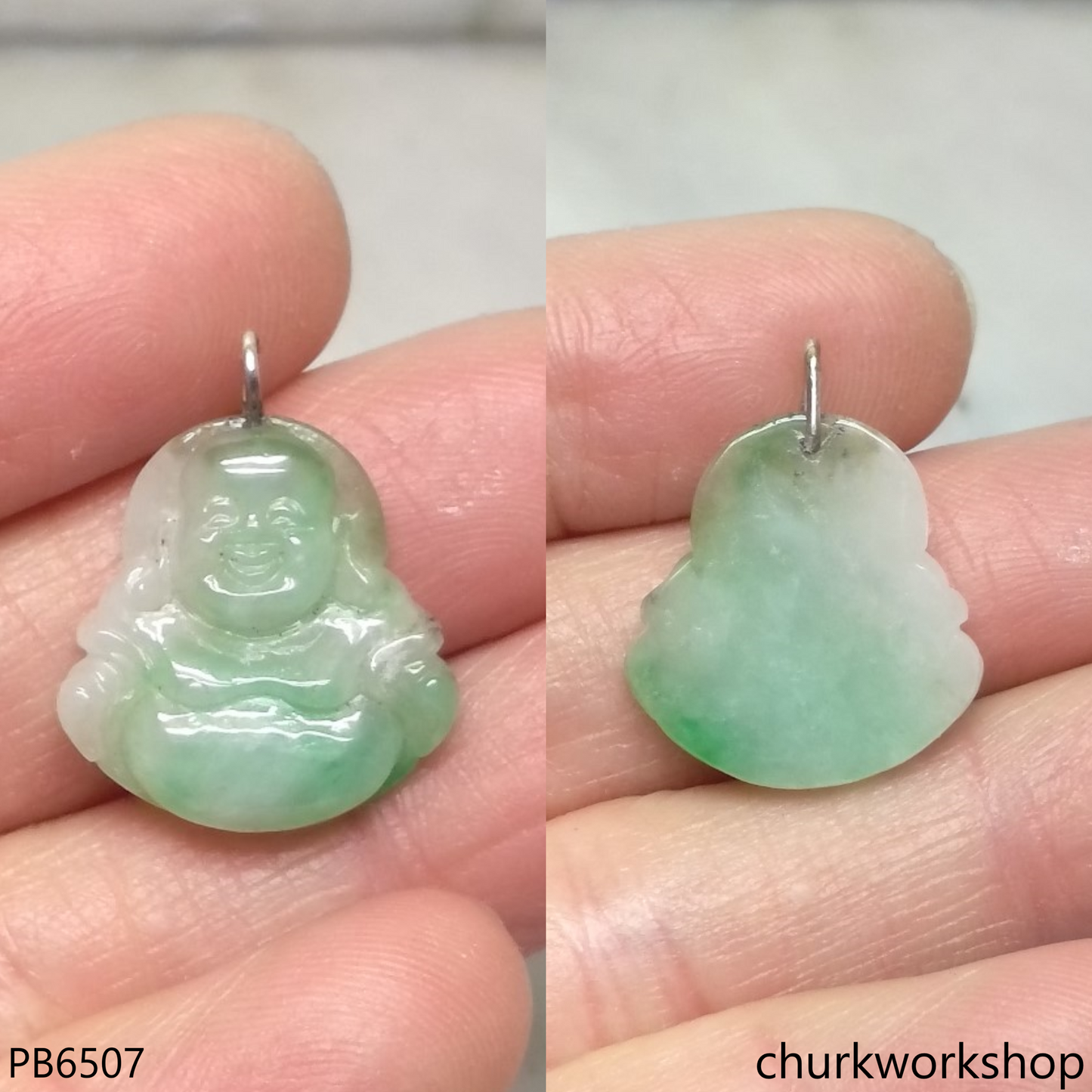 Small jade happy Buddha pendant