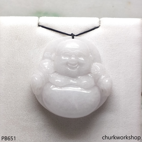Large pale lavender jade happy Buddha pendant