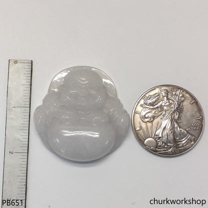 Large pale lavender jade happy Buddha pendant