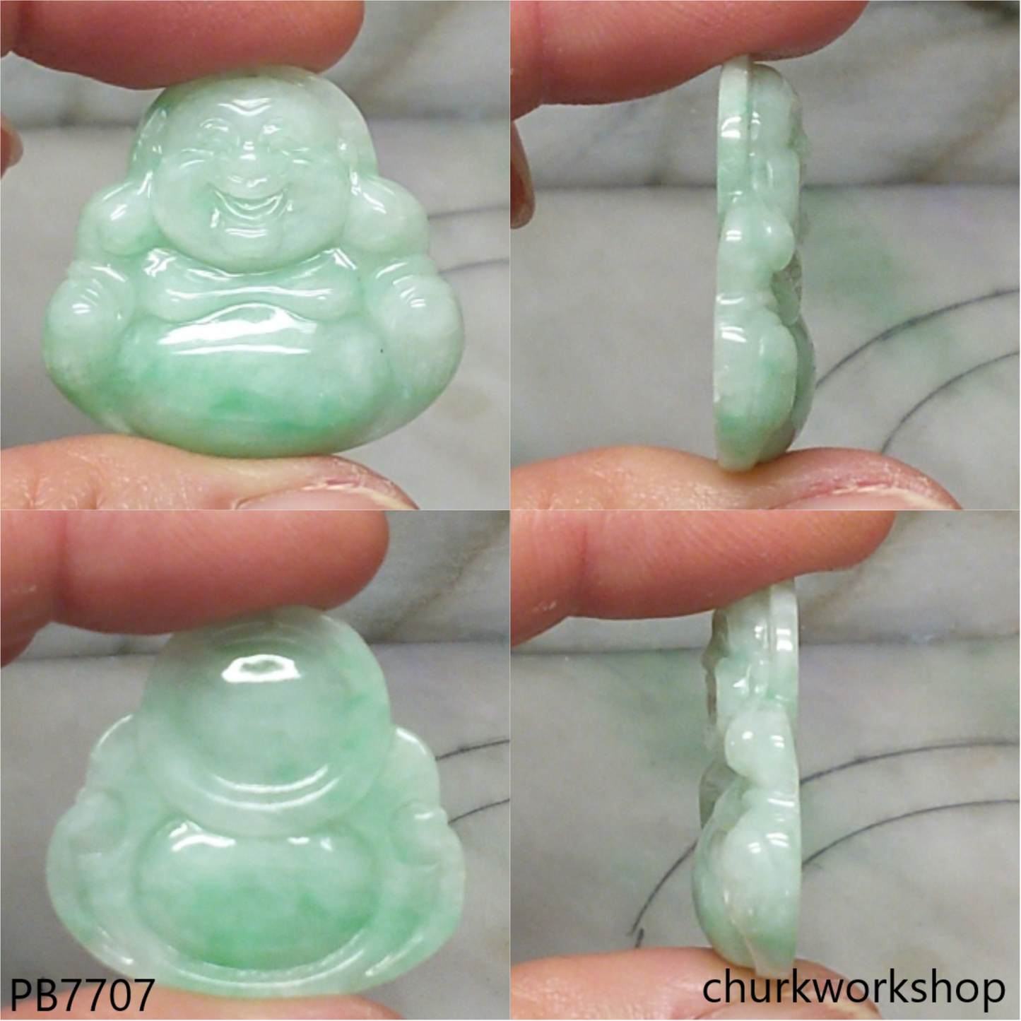 Green jade happy Buddha pendant