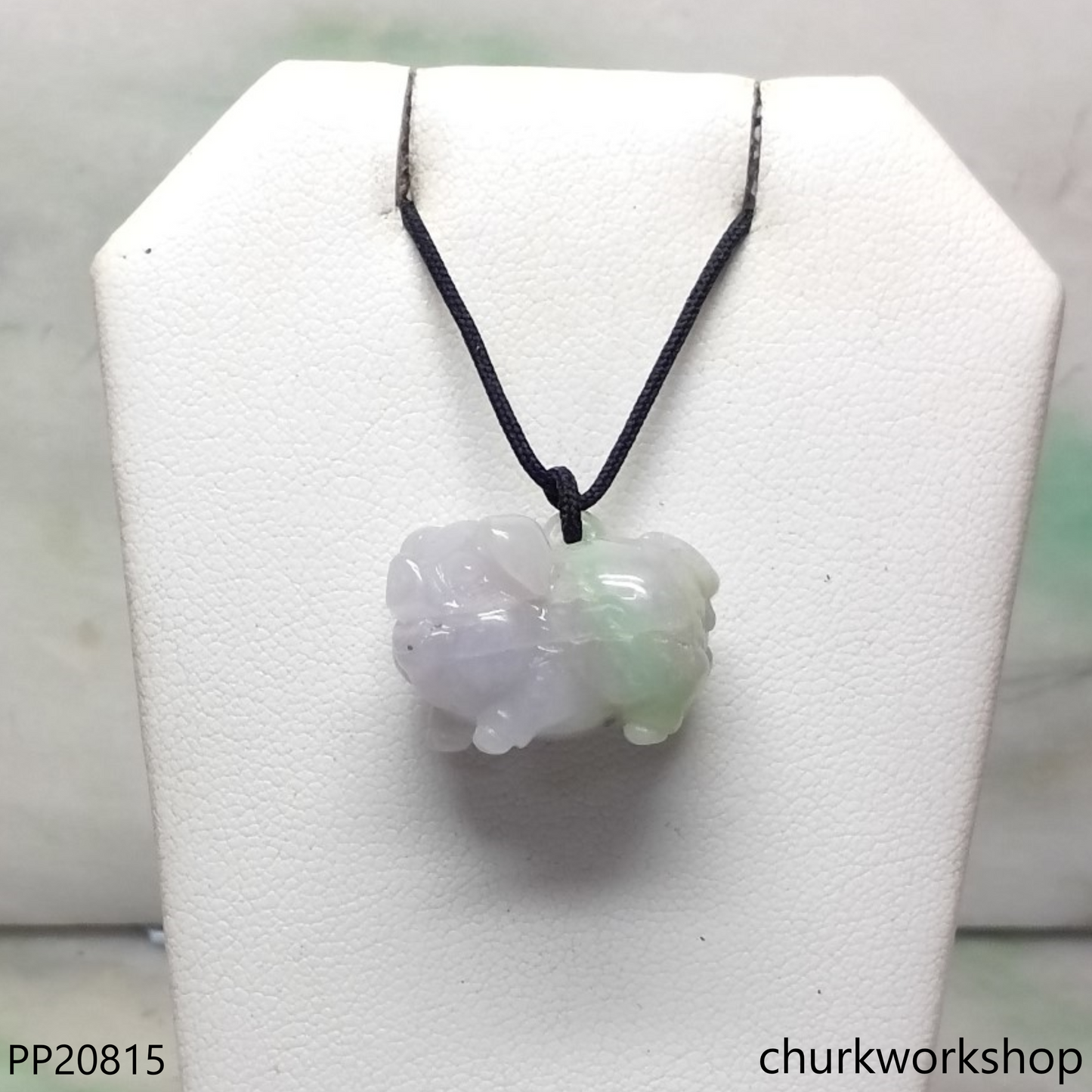 Pale lavender & green jade pig pendant