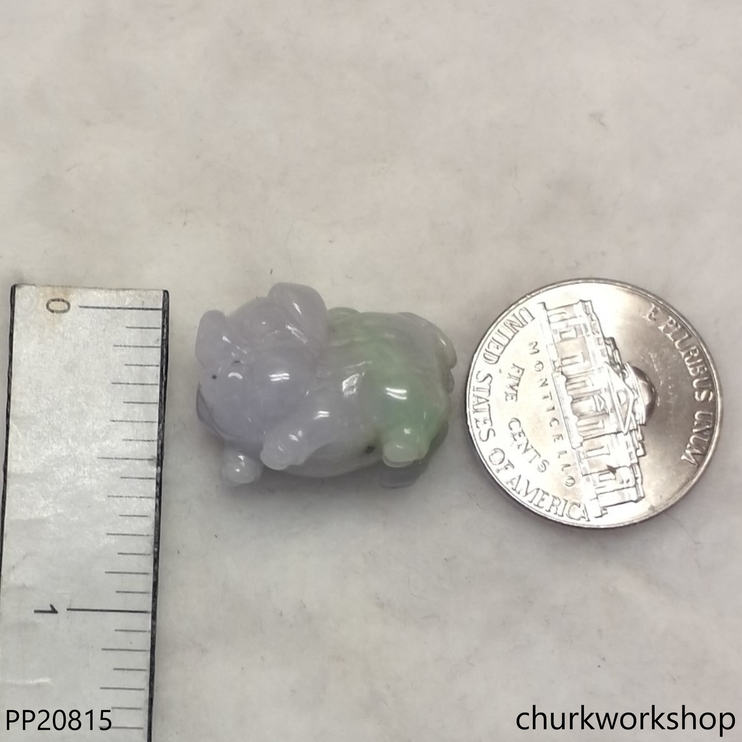 Pale lavender & green jade pig pendant