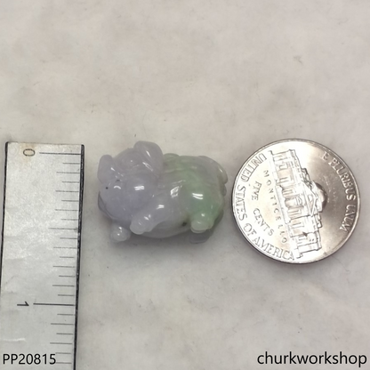 Pale lavender & green jade pig pendant