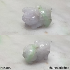 Pale lavender & green jade pig pendant