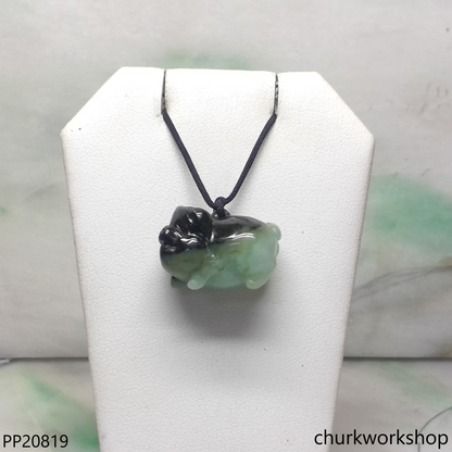 Dark & light green jade pig pendant