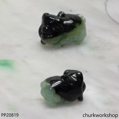 Dark & light green jade pig pendant