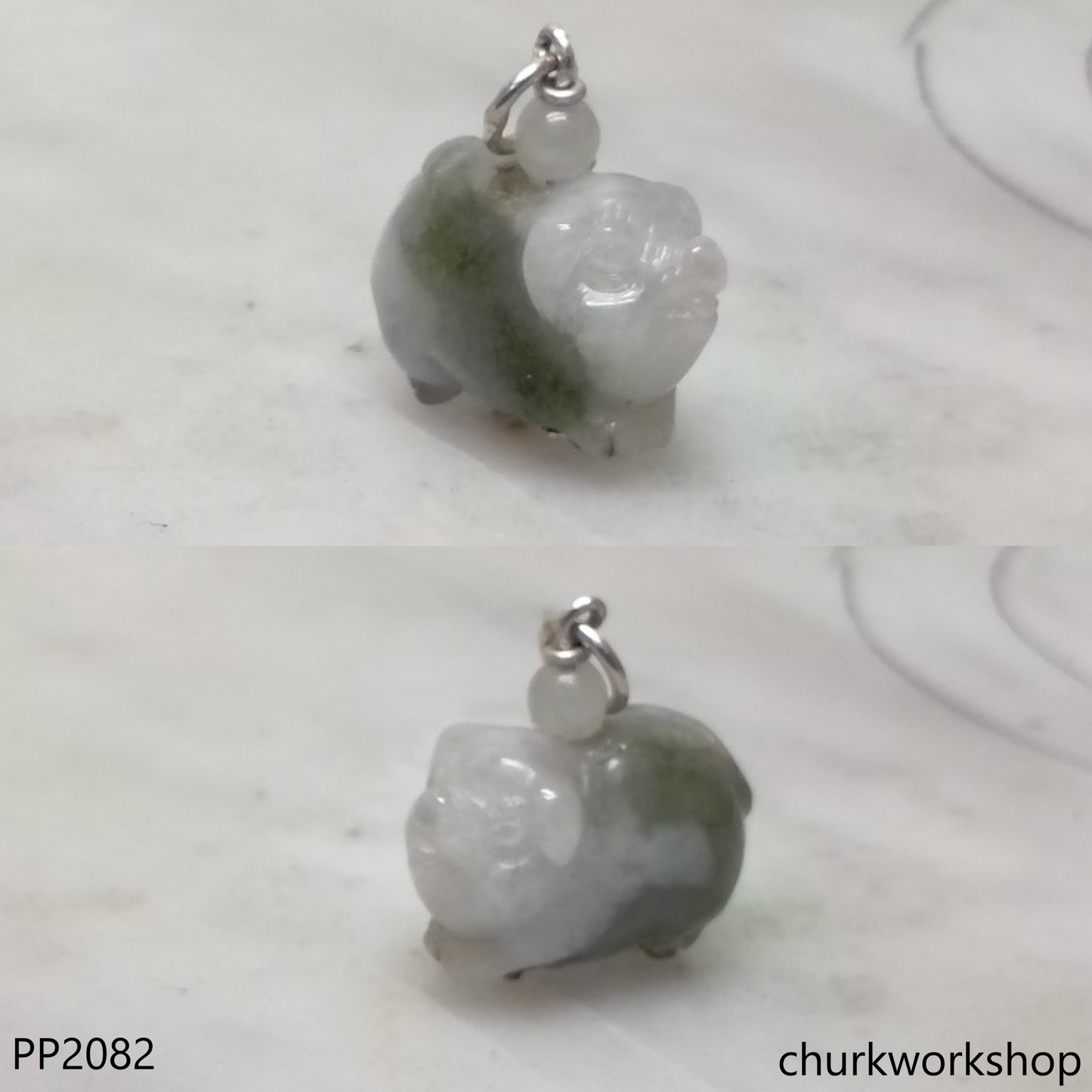 Jade pig pendant with silver bail