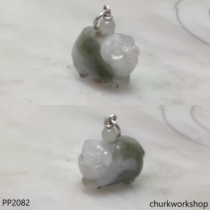 Jade pig pendant with silver bail