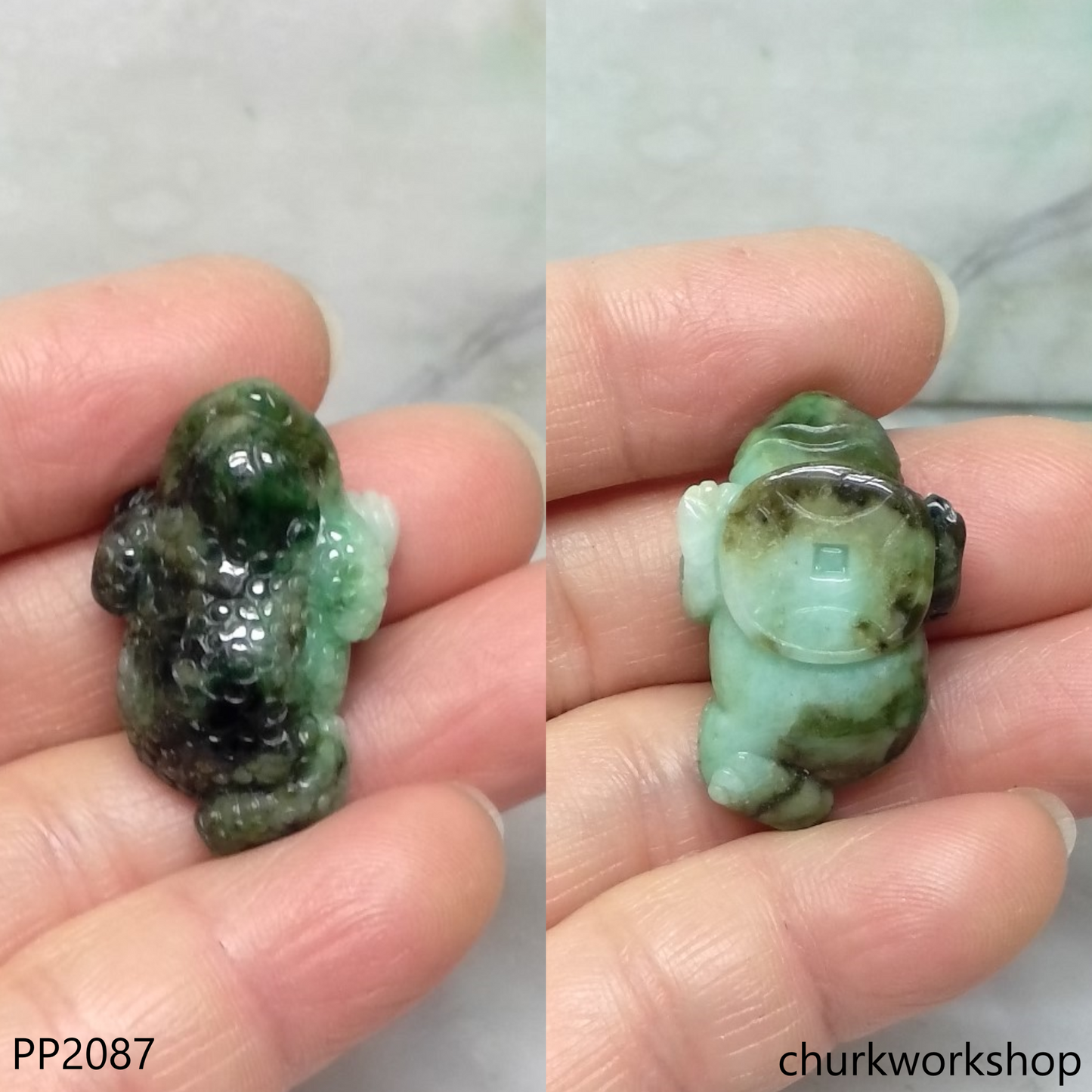 Dark & light green lucky toad pendant (蟾蜍)