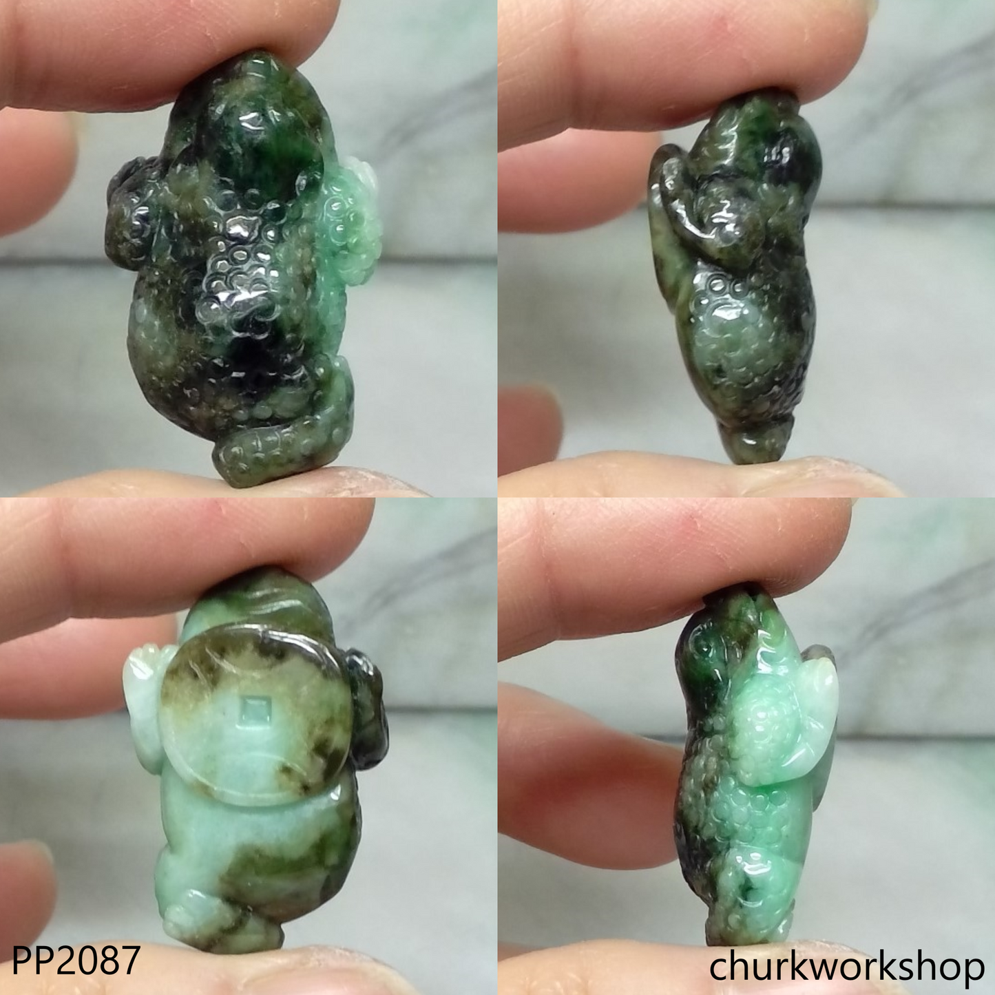 Dark & light green lucky toad pendant (蟾蜍)