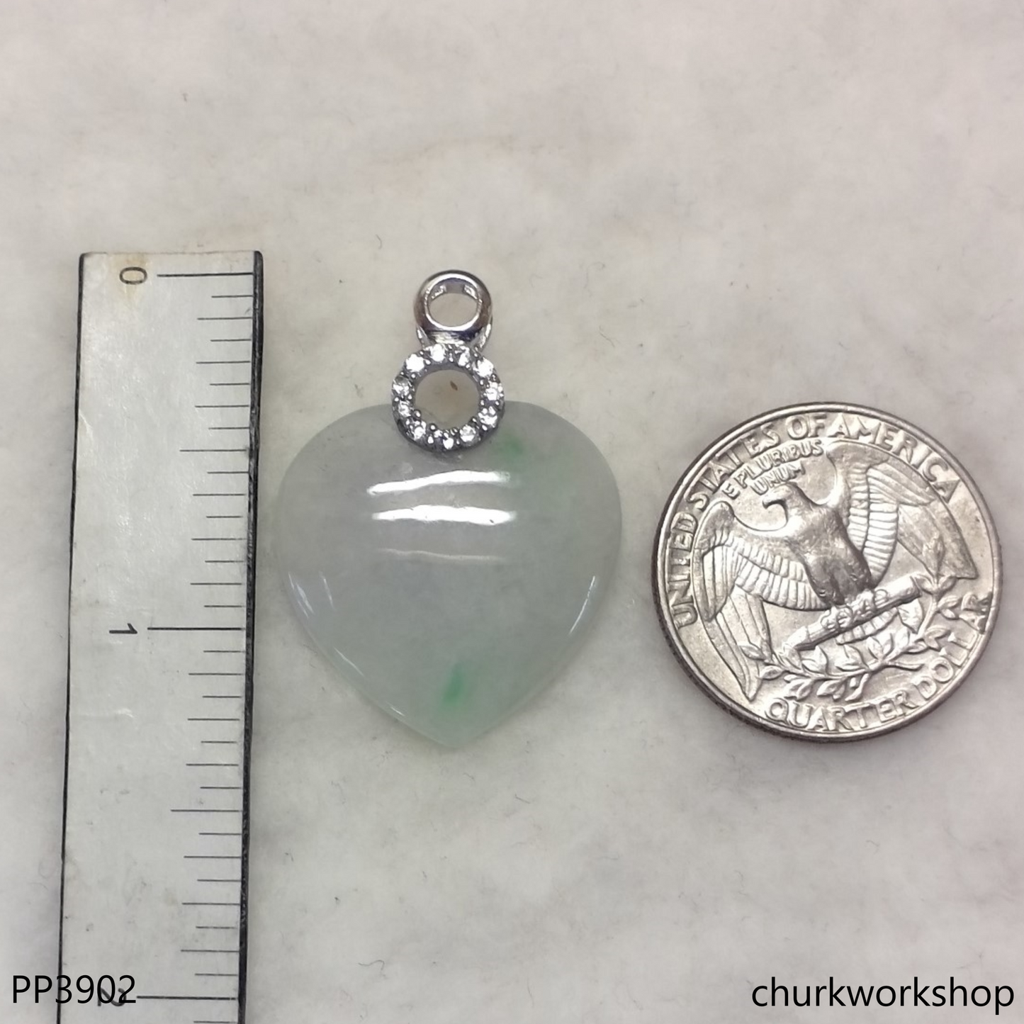 Pale lavender with green dot jade heart