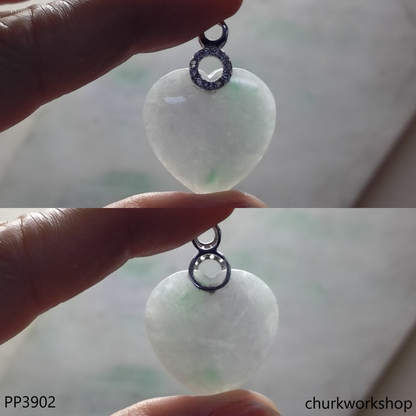 Pale lavender with green dot jade heart