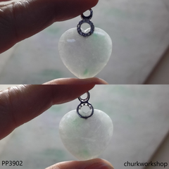 Pale lavender with green dot jade heart