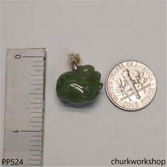 Green small jade pig pendant with silver bail