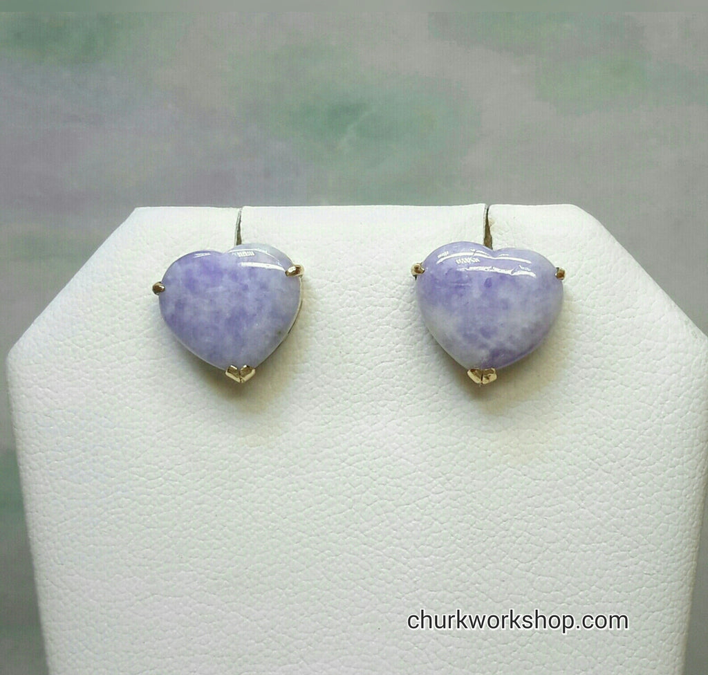 Reserved for skinnycat78                14K gold heart shape lavender jade earrings