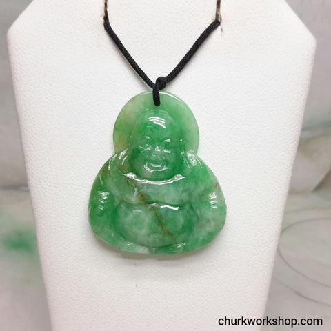 Green jade happy Buddha pendant