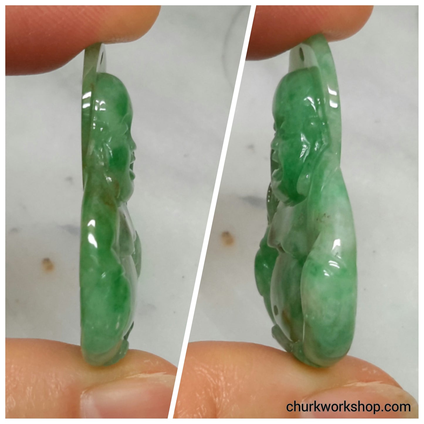 Green jade happy Buddha pendant