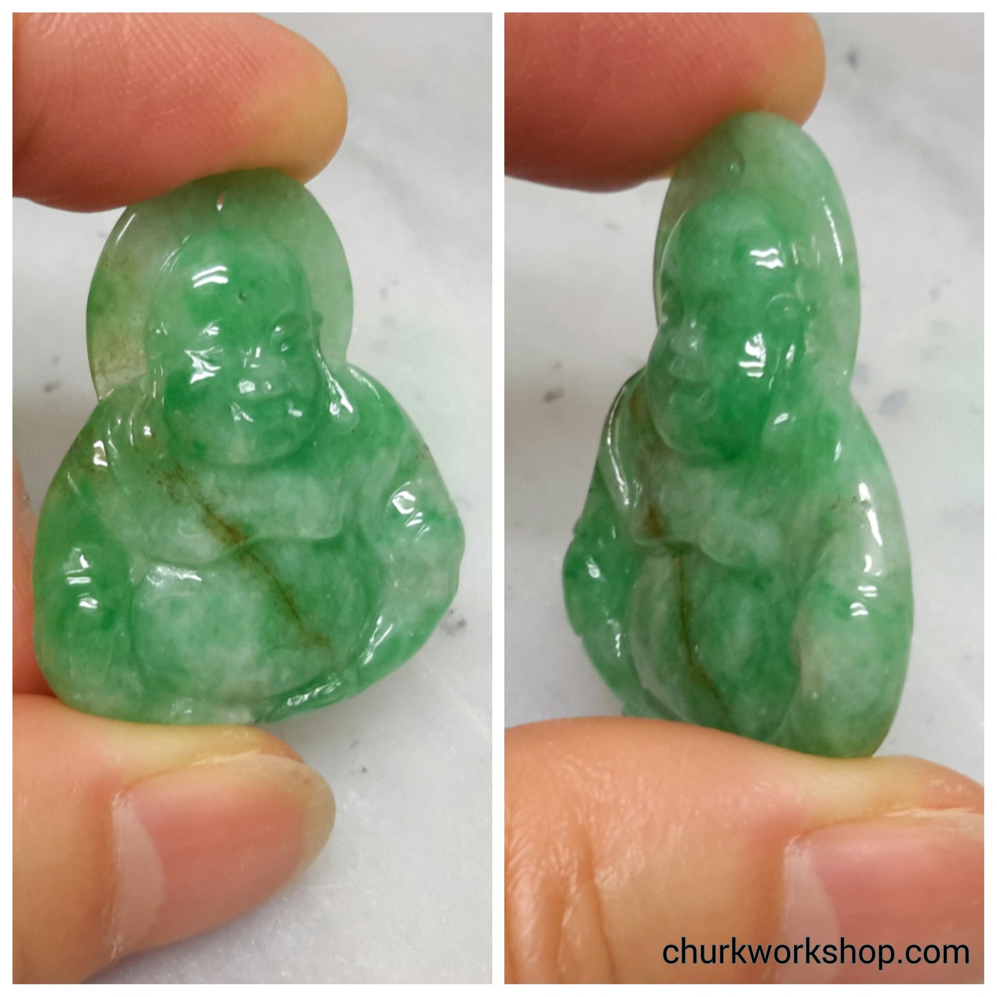 Green jade happy Buddha pendant