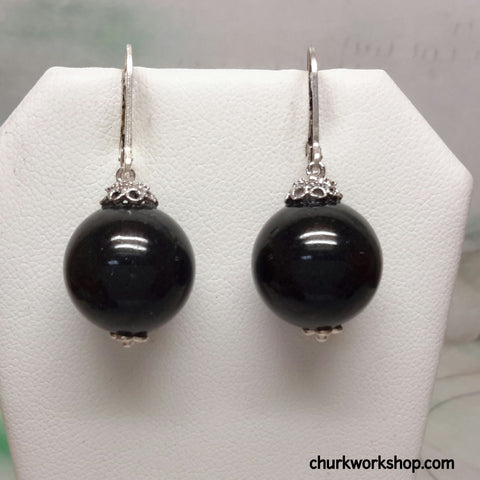 Black jade silver earrings