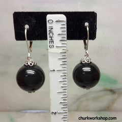 Black jade silver earrings