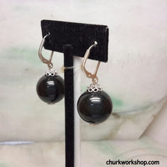 Black jade silver earrings