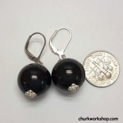 Black jade silver earrings