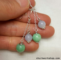 Silver jade beads earrings