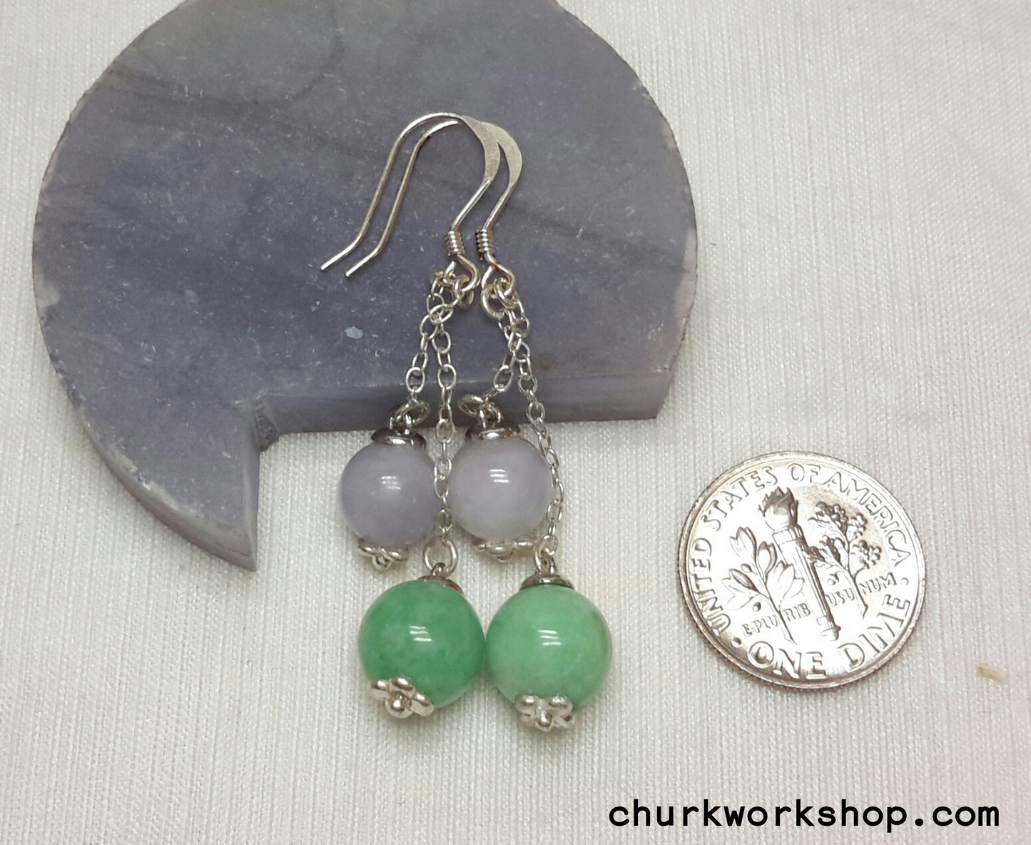Silver jade beads earrings