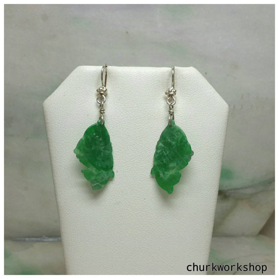 Green color jade silver earrings