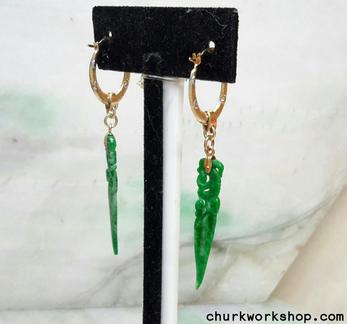 14K dangling jade earring