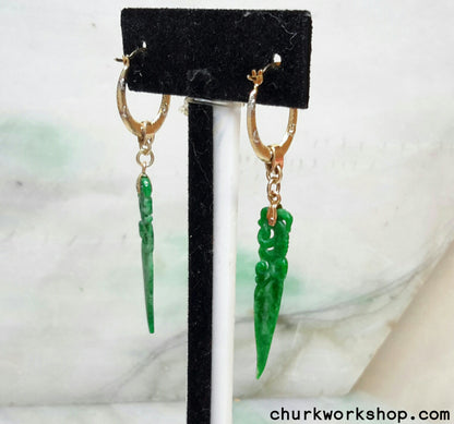 14K dangling jade earring