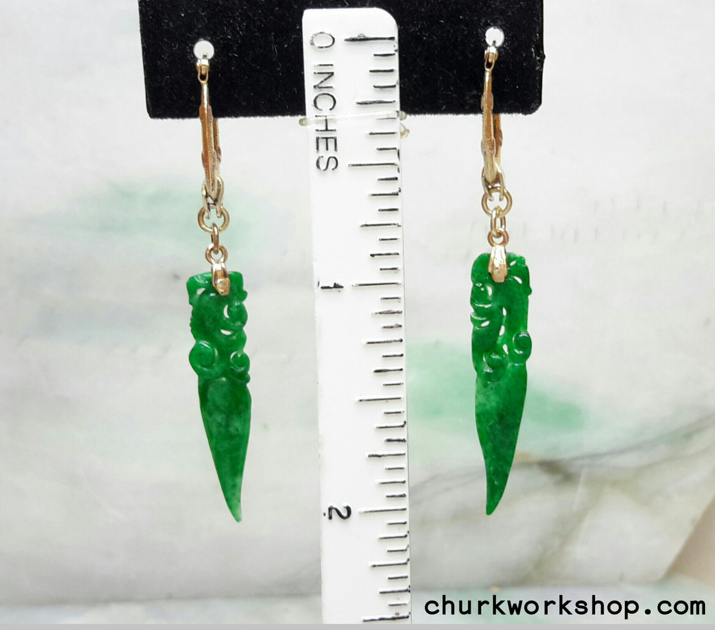 14K dangling jade earring