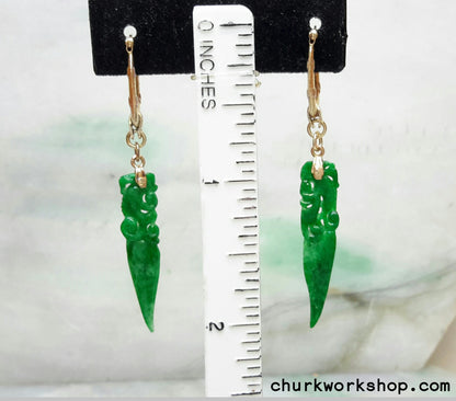 14K dangling jade earring