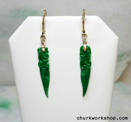 14K dangling jade earring