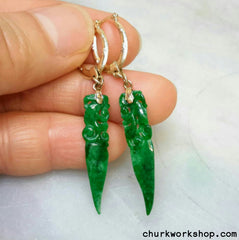 14K dangling jade earring