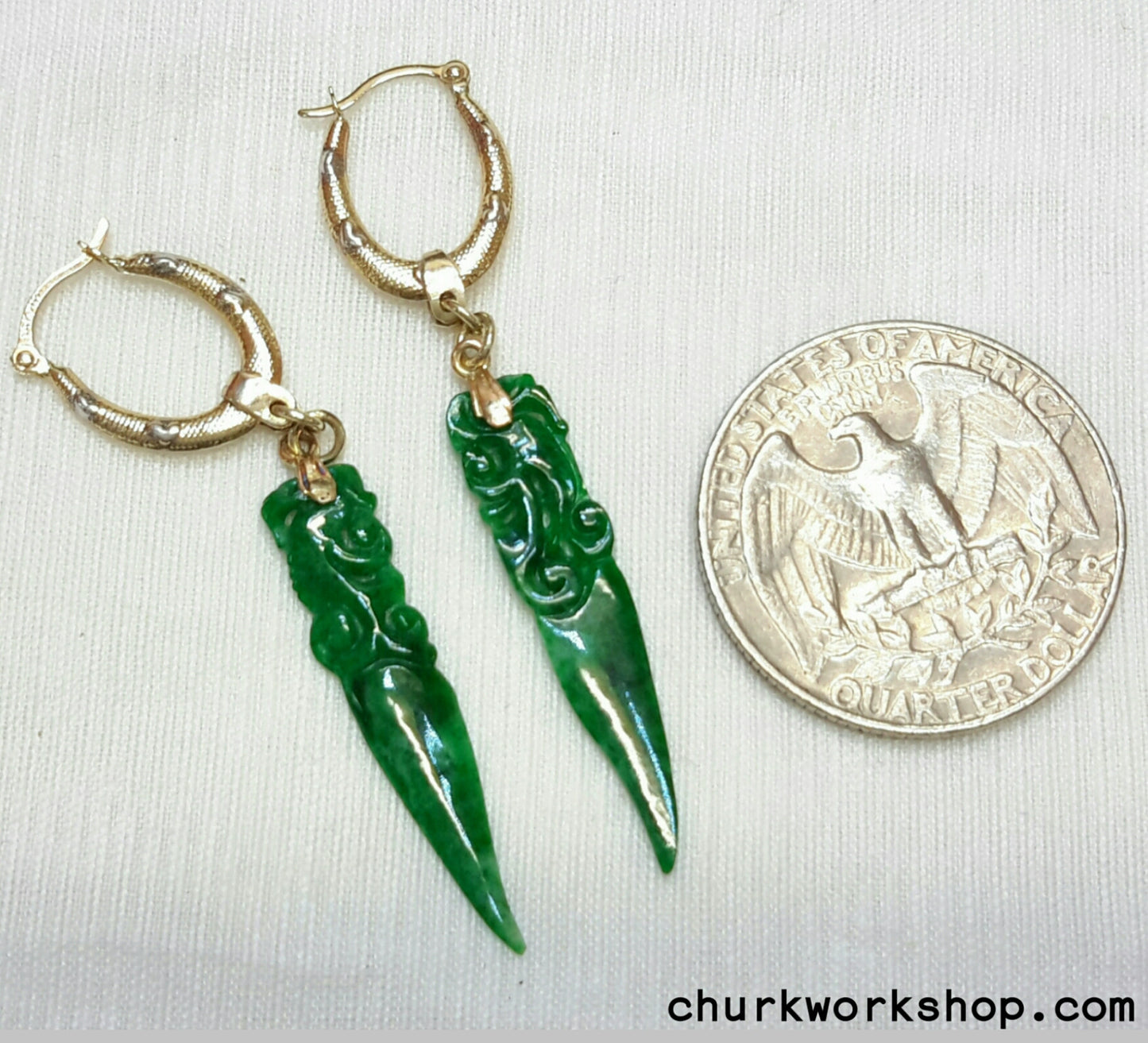 14K dangling jade earring