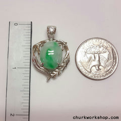 Green jade cabochon silver pendant