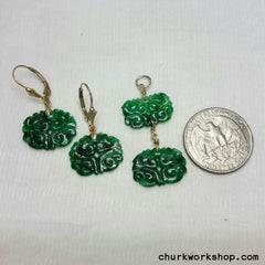 Green jade earring, pendant set 14k gold filled