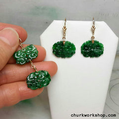 Green jade earring, pendant set 14k gold filled