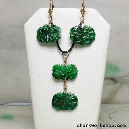 Green jade earring, pendant set 14k gold filled