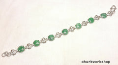 Green discs jade silver bracelet