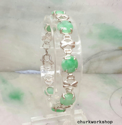 Green discs jade silver bracelet