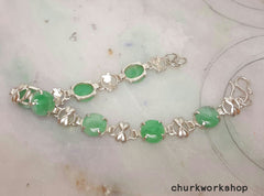 Green discs jade silver bracelet