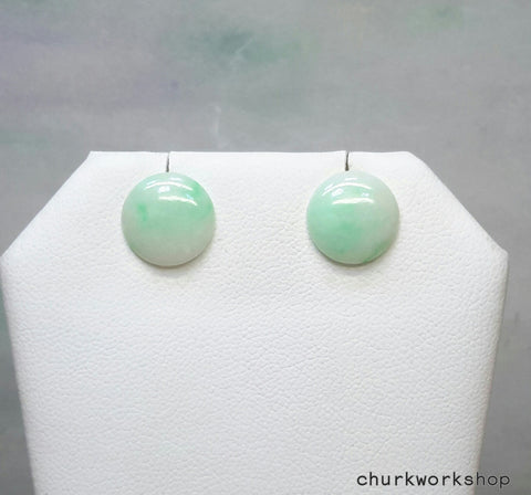 Natural light green color jade earrings, ear stud, jade stud, silver jade ear stud